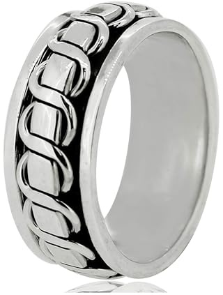 Treasure Bay Bague en argent pour homme de 9 mm de large, bague tournante anti-stress en argent sterling 925 - Design corde - Taille de la bague en argent : P R T U W Y Z, Argent sterling