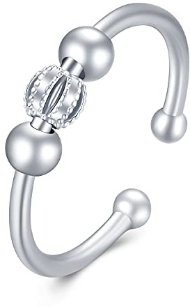 JFASHOP Anti-ångest ringar 925 silver justerbar fidget spinner män stämningsring öppna ringar rotade pärlor smycken mors dag för flickor kvinnor män, Sterlingsilver