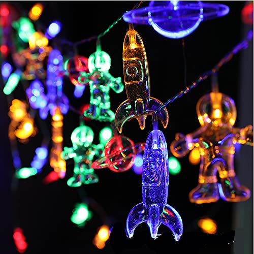 NIWWIN 3M 20LED Astronaut Raumschiff Lichterkette Kinderzimmer LED Rakete Anhänger Lichterkette Für Gartenparty Weihnachtsdekoration Hochzeit Geburtstagsgeschenk Beleuchtung (Mehrfarbig)