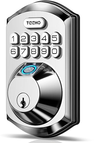 TEEHO TE002 Fingerprint Door Lock - Keyless Entry Electronic Keypad Deadbolt with 2 Backup Keys - Auto Lock - Easy Installation - Smart Locks for Front Door - Satin Nickel