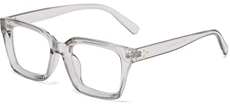 YUELUQU Rettangolare Grande Montatura Occhiali Da Donna Finto Occhiali Montature Occhiali Protezione UV400 Occhiali Senza Forza, Trasparenza grigia, L
