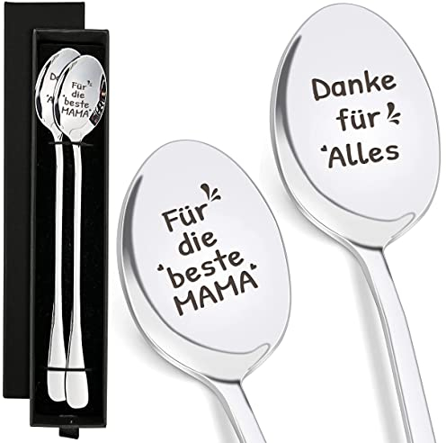 Latte Macchiato Löffel Edelstahl, Kaffeelöffel Teelöffel Muttertagsgeschenke für Mama, Lange Löffel mit Gravur Für die beste MAMA Danke Für alles Lustige Geschenke für Frauen Geburtstag Muttertag
