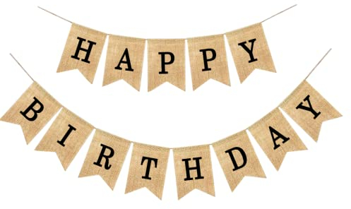 Happy Birthday Girlande Sackleinen - Vintage Leinen Geburtstag Banner mit Wimpelkette für Babydusche Party DIY Dekoration