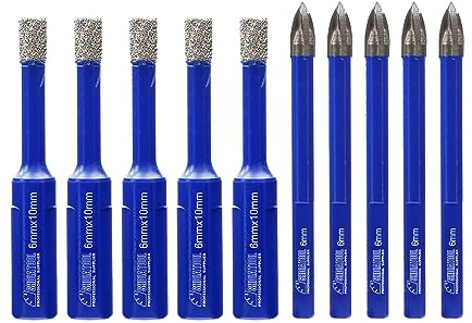 SHDIATOOL Brocas de diamante 6mmx5, con punta de carburo de perforación 6mmx5, Brocas sacanúcleos con Triángulo vástago del agujero