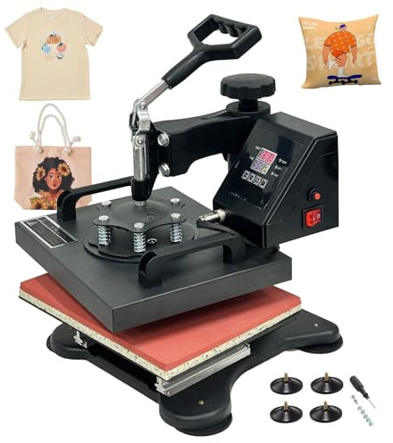 Multifunctional Sublimation Heat Press Machine, 30×25cm Professional HeatPress 1000W, 360 Degree Swivel Mini Heat Press Machine for T Shirt Bag Mouse Pad More