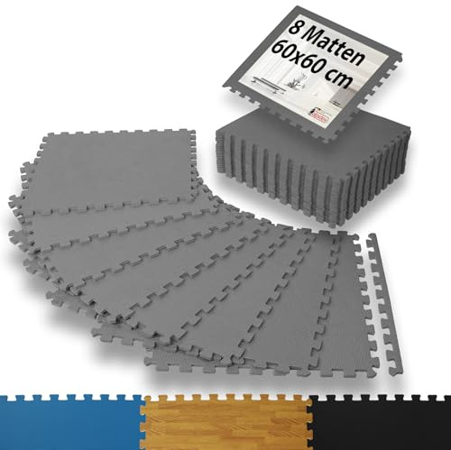 ALPIDEX 8 Pièces Tapis Protection Sol 60x60x1 cm Matelas Puzzle 2,88 m² EVA Caoutchouc Tapis Bordures Antidérapant Tatami Fitness Sport Dalle Mousse Gym Garage Piscine Isolation, Couleur:grey