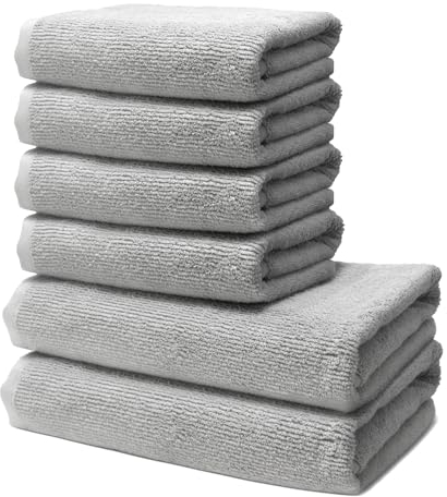 6 er Set Handtücher | 2 Badetücher Erwachsene 70x140 cm + 4 Handtücher 50x100 cm | Frottee Weich & Flauschig | 100% Baumwolle | Frottier Duschtuch Badetuch | Oeko-Tex | 500g/m² | Ôhm | Hellgrau