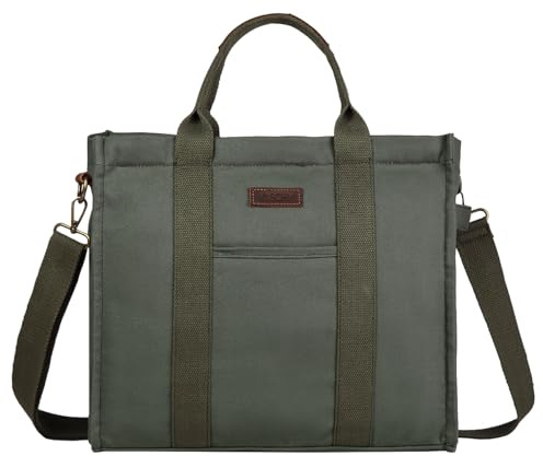 VASCHY Bolso Tote Mujer de Lona con Cremallera, Tote Bag 5,5 L y 13 L (26,5 x 21 x 10 cm / 35,5 x 33 x 11 cm), Bolso Bandolera Mujer Shopper para Diario, Ciudad, Viaje y Universidad