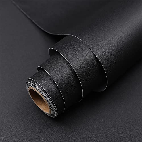 Hode Papier Adhesif pour Meuble Noir Mat 60X1000cm, Film Autocollant Meuble Décoratif, Papier Peint Adhesif Mural, Rouleau Vinyle Autocollant Impermeable pour Cuisine Tables Armoires