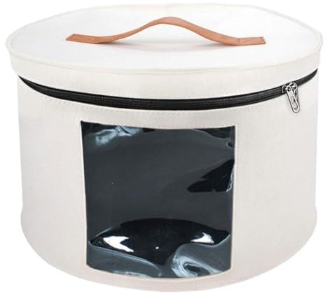Folpus Caja para Sombreros, Caja de Almacenamiento Portátil con Relleno de Animales, Almacenamiento de Juguetes, Plegable, de Redonda, Organizador de Som, Blanco 40x26cm, Individual