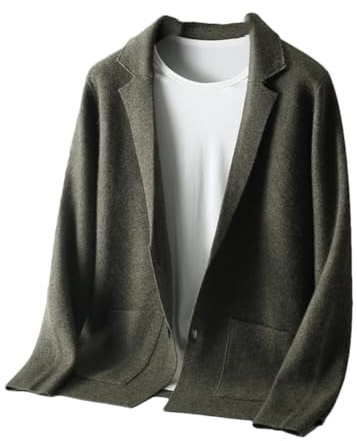 100 % merinoull stickad kostym koftor solid förtjockad kostym tröja kashmir stickad blazer, Oliv Gn, L