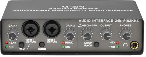 Hanabitx Professional 24 bit 192 KHz ljudgränssnitt 2 ingång ljudkort för elgitarr loopback extern studio PC-inspelning lätt att använda
