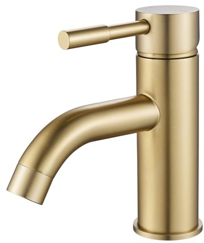 Rubinetto da Bagno, F-DEEN Miscelatore Monocomando Rubinetto per Bagno Lavabo,Acqua Fredda e Calda, Oro Spazzolato