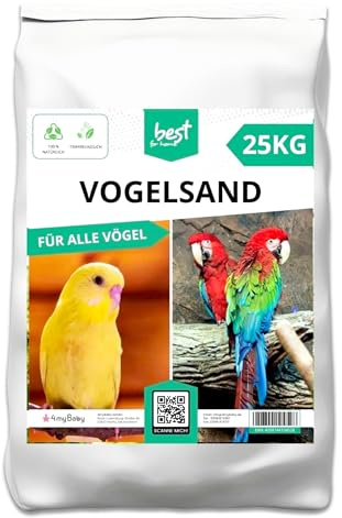 Best For Home Sable d'oiseaux 25 kg | Sable de Quartz pour Cage à Oiseaux 0,4 à 0,9 mm | Sable de Cage pour Perroquet, Perruche, Canari et Autres Oiseaux | Substrat Idéal pour Cages et Volières