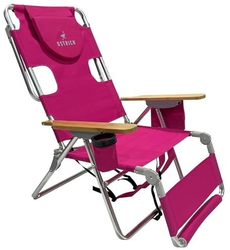 Ostrich the Woody Backpack 3N1 Portable Chair with Cooler Bag and Reclining Lounger for Tanning, Camping, Beach, and Outdoor Essential, Pink
