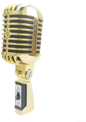 EasyByMall Micrófono dinámico de karaoke para cantar, micrófono inalámbrico de mano de metal vintage compatible con canto de karaoke, rendimiento en escenario (dorado)