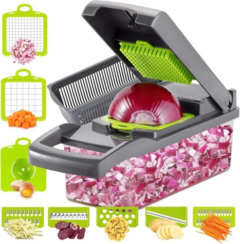Koliyn12-in-1 Onion Chopper, Mandolin Slicer, Multifunctional Food Chopper with ContainerPremium Vegetable Chopper, 7 Blade Veggie