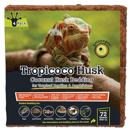 Galápagos (05017) Tropicoco® Husk Bedding for Reptiles, Amphibians, & Terrariums High Absorbency, Eco-Friendly, Dust-Free Perfect for Water Dragons, Tortoises, Snakes, & More, 72QT Breeder Block