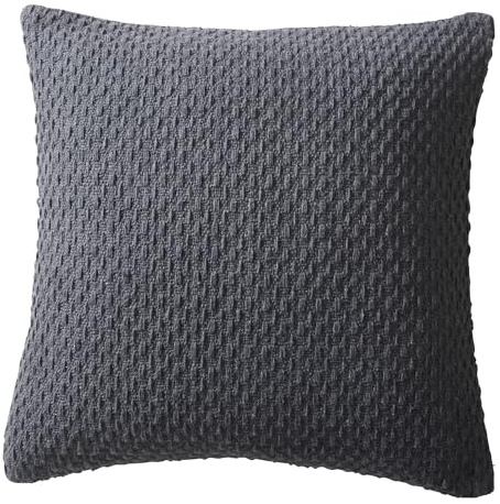 Drift Home Charcoal Cushion 43x43cm – Recycled Cotton – Textured Woven Throw Pillow with Insert – Sustainable Sofa Cushion – Decorative Square Scatter – Matching Throw Available