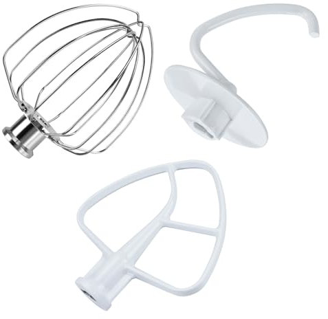 Accessoires 3 Pièces pour KitchenAid 4.5-5 Quart à Tête Inclinable Mélangeur sur Socle Artisan & Classic Series par MMOBIEL – Aluminium K45 Fouet, Batteur Plat, Crochet à Pâte, Passe au Lave-Vaisselle