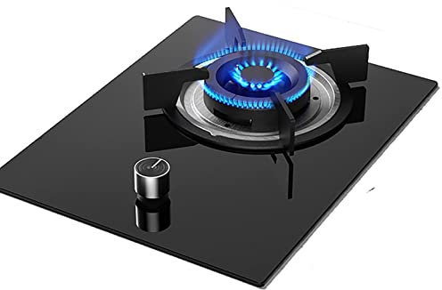 GAROEN Cuisinière à gaz, cuisinière à gaz à brûleur Unique encastrable de 33 cm, cuisinière à gaz en Verre | avec Dispositif de sécurité Contre Les Flammes et Support de Casserole en Fonte (NG Noir)