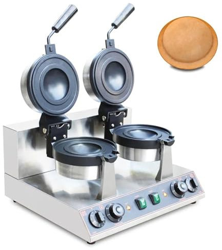 Macchina per hamburger e cialde per uso domestico e commerciale, macchina per hamburger e gelato antiaderente, piastra per cialde da 4 pollici e 1300 W, doppia