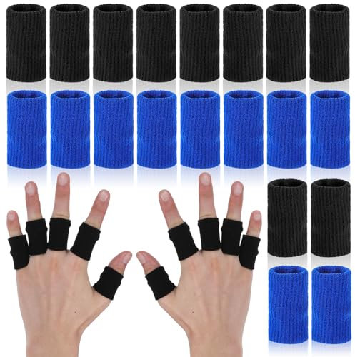 TIESOME 20 protectores de dedos elásticos, para lesiones deportivas, para baloncesto, voleibol, vendaje tubular (negro + azul)