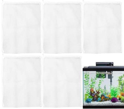 Filter Bags for Fish Tank | 5X Reusable Aquarium Filter Media Mesh Bag,Freshwater and Saltwater Water Purification Accessory Zipper Closure for Zeolite, Peat