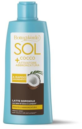 Bottega Verde - SOL Cocco + Attivatore di abbronzatura, Latte doposole, a rapido assorbimento, 200 ml, con latte di Cocco e Lumipod™, esalta l'abbronzatura