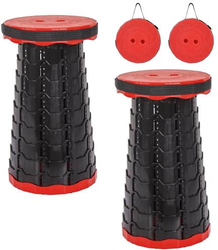 FXKS Paquete de 2 taburetes plegables con cojín, taburete telescópico portátil retráctil, capacidad de carga máxima de 400 libras, taburetes plegables ligeros para pesca, camping, senderismo, barbacoa