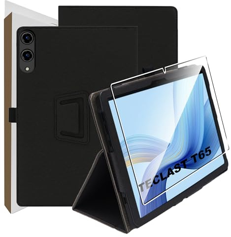 zZjoOoj fodral för TECLAST T65 13,4 tums surfplatta skyddsfodral, ultratunt PU-fodralskydd, tablettskydd paket med 1 st 9H hårdhet anti-repor film, vertikal stativfunktion, svart
