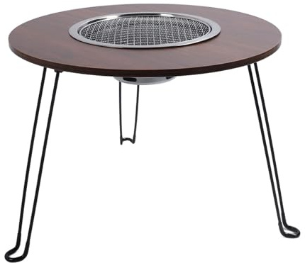 Hamwesh Portable Charcoal Grill, Wood Table Carbon Steel Tabletop Smoker Grill with Folding Legs for Outdoor Cooking Picnic Camping Traveling