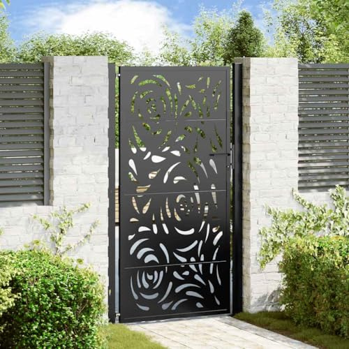 Cancello da Giardino in Acciaio, Design Fiamma Taglio Laser, Cancello per Recinzione, Portoncino Ingresso Esterno, per Giardino, Cortile, Ingresso, Colore Nero, 105x180 cm
