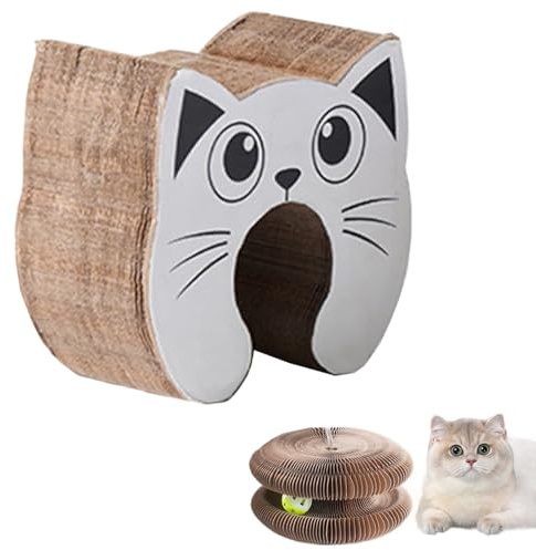 Dryxog Tiragraffi per Gatti Cartone Pallina Interattiva per Gatti Gioco Interattivo Gatto Accessori Gioco Gatto Interattivo 2 in 1 Pieghevole con Campanello Grattino in Cartone Adulti Albero Túnel