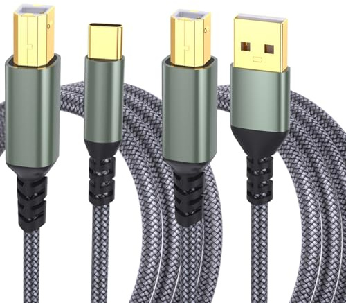 AOUZOVLI 2 Piezas Cable Impresora USB 2 M Cable Impresora Conectores Metálicos De 5 Gbit/s Para Impresoras Escáneres Discos Duros Externos Bases De Conexión Y Monitores (Negros)