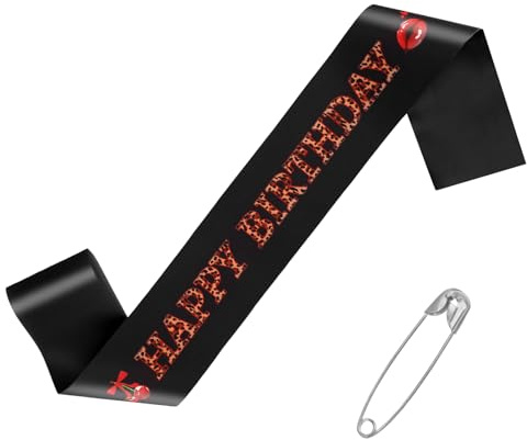 Fukaisu Fascia Compleanno con Stampa Leopardata Ciliegia, 80x9,5cm Decorazione Compleanno Ghepardo Rosso e Nero alla Moda con Spilla per RagazzeDonne Articoli Feste Tema Animali Selvatici Safari