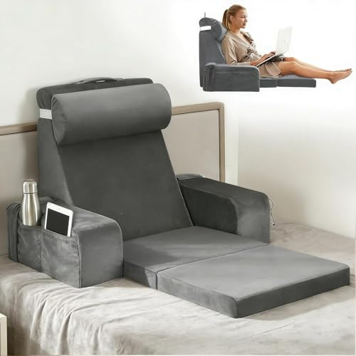 Strixorn Cojín de lectura para cama y sofá, cojín lumbar de espuma viscoelástica con cojín cervical y reposabrazos extraíbles y cojín de asiento, cojín de respaldo para adultos, para leer videojuegos