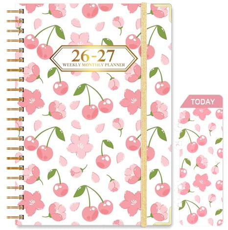 Knagsfa 2026-2027 Planner, Jul.2026-Jun.2027 Planner Weekly and Monthly 6.25x8.5 with Page Tabs, Calendar Hardcover with Inner Pocket, Elastic Band, Twin-Wire Binding, Bookmark, Cherry Sakura