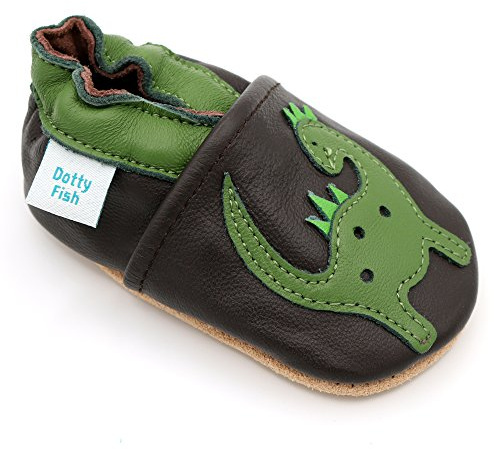 Dotty Fish Barefoot Soft Sole Leather Baby Shoes - Dinosaur 0-6 Months