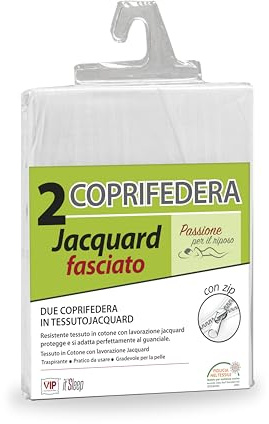 V.I.P. VERY IMPORTANT PILLOW Coppia Federe Cotone Fasciato, Zip, 50 X 80 Cm