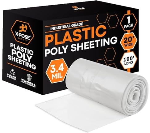 Xpose Safety Clear Plastic Sheeting – 20' x 100' Roll – Heavy Duty 3.4 Mil Poly Sheet – Waterproof, Dustproof, Vapor Barrier – for Construction, Painting, Industrial Use