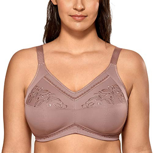 Delimira Women's Wireless Bras Cotton Mastectomy Bras with Pockets Post Surgery Full Cup Comfort Plus Size Everyday Bra Mochaccino 44C