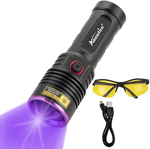 Alonefire SV53 36W 365nm UV Torch USB Rechargeable Ultraviolet Black Light Pet Urine Detector for Resin Curing, Fishing, Scorpion, Dry Glue, Minerals with UV Protective Glasses, Battery Included