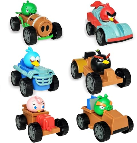 ROLOSO Newly Licensed Angry Birds Go Toy Collectible Kart Racer Car (Set of 6) Figures Flock Pack Playsets Sets Pig City Strike 2 Takedown Space Planet Movie Kids Game Boys Girls Red Bomb Gift Box