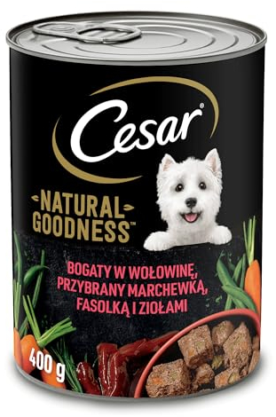 Cesar Natural Goodness Nassfutter für ausgewachsene Hunde reich an Rindfleisch, garniert mit Karotten, grünen Bohnen und Kräutern, Dose 12 x 400g