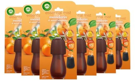 Air Wick Essential Mist Refills, Mandarin & Sweet Orange, Pack 6 x 20 ml, Natural Essential Oils, Last up to 270 days, Air freshener