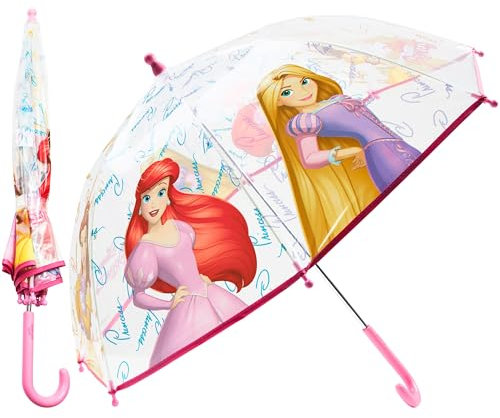 Disney Regenschirm für Kinder Mädchen Durchsichtig Lustiger Regenschirm Transparent - Stitch Sachen für Mädchen (Rosa Prinzessinnen)