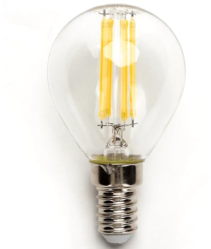 Glowster Bombilla LED filamento G45 E14 4W transparente, eficiencia energética, luz cálida, ideal para decoración y ambientación.