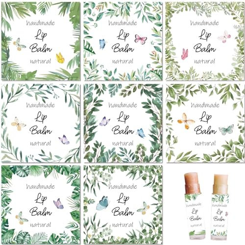 CRASPIRE 80Pcs 8 Styles Lip Balm Sticker Plant Butterfly Self-Adhesive Homemade Lip Balm Labels Vintage Square DIY Plant Label Stickers for Lip Balm Containers Cosmetics Lipsticks