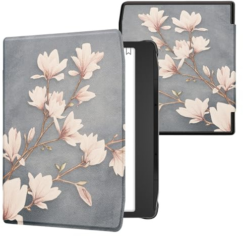 kwmobile fodral kompatibelt med Pocketbook Era/Era färgfodral – läsplatta fodral – magnolias brungrå / vit/blå grå